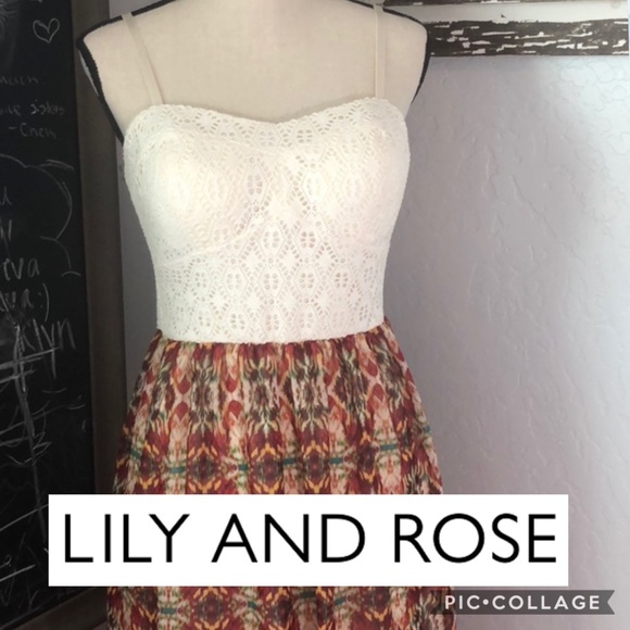 Lily Rose Dresses & Skirts - ⬇️Lily Rose. Sz L cream eyelet & print dress.Lined